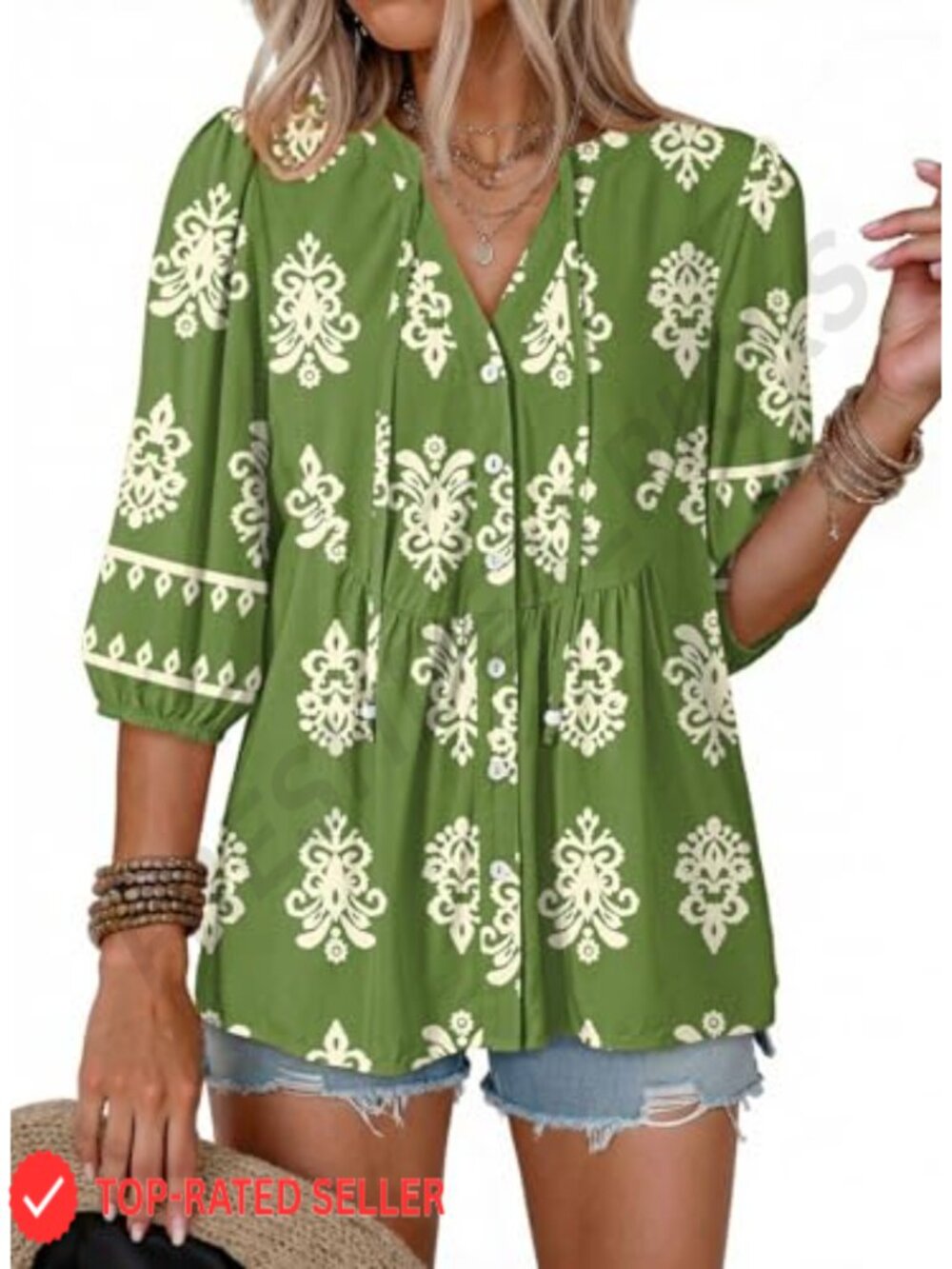 Womens Boho Button Down V Neck Peplum Babydoll Blouse